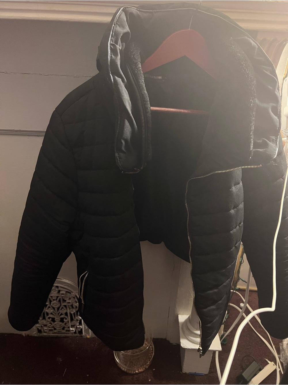 Fashion Nova Black Quilted Puffer Jacket with Hood